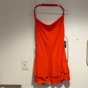 Vibrant Orange Sleeveless Halter Dress